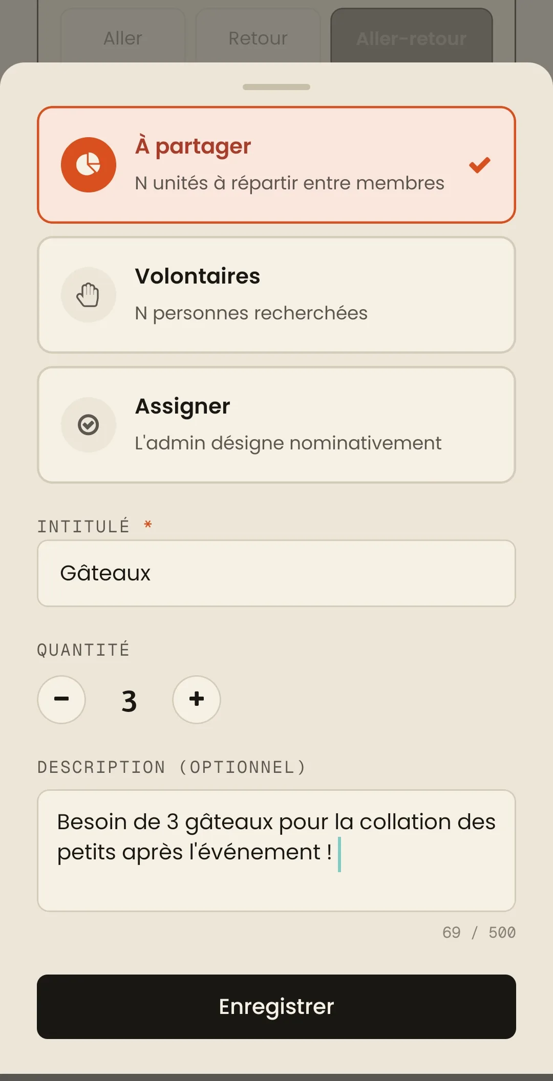 Écran Besoins d'Okordo