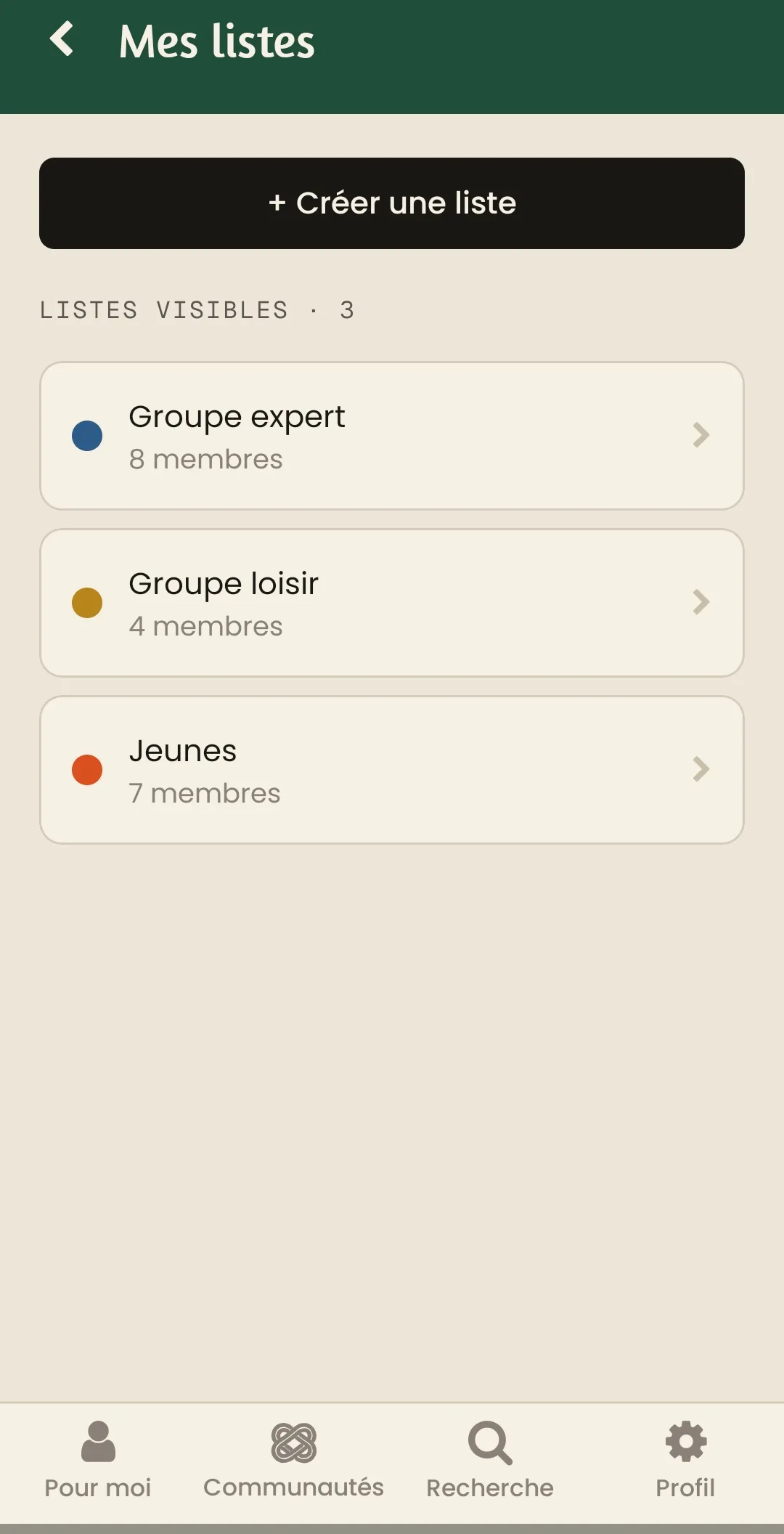 Écran Gestion des membres d'Okordo