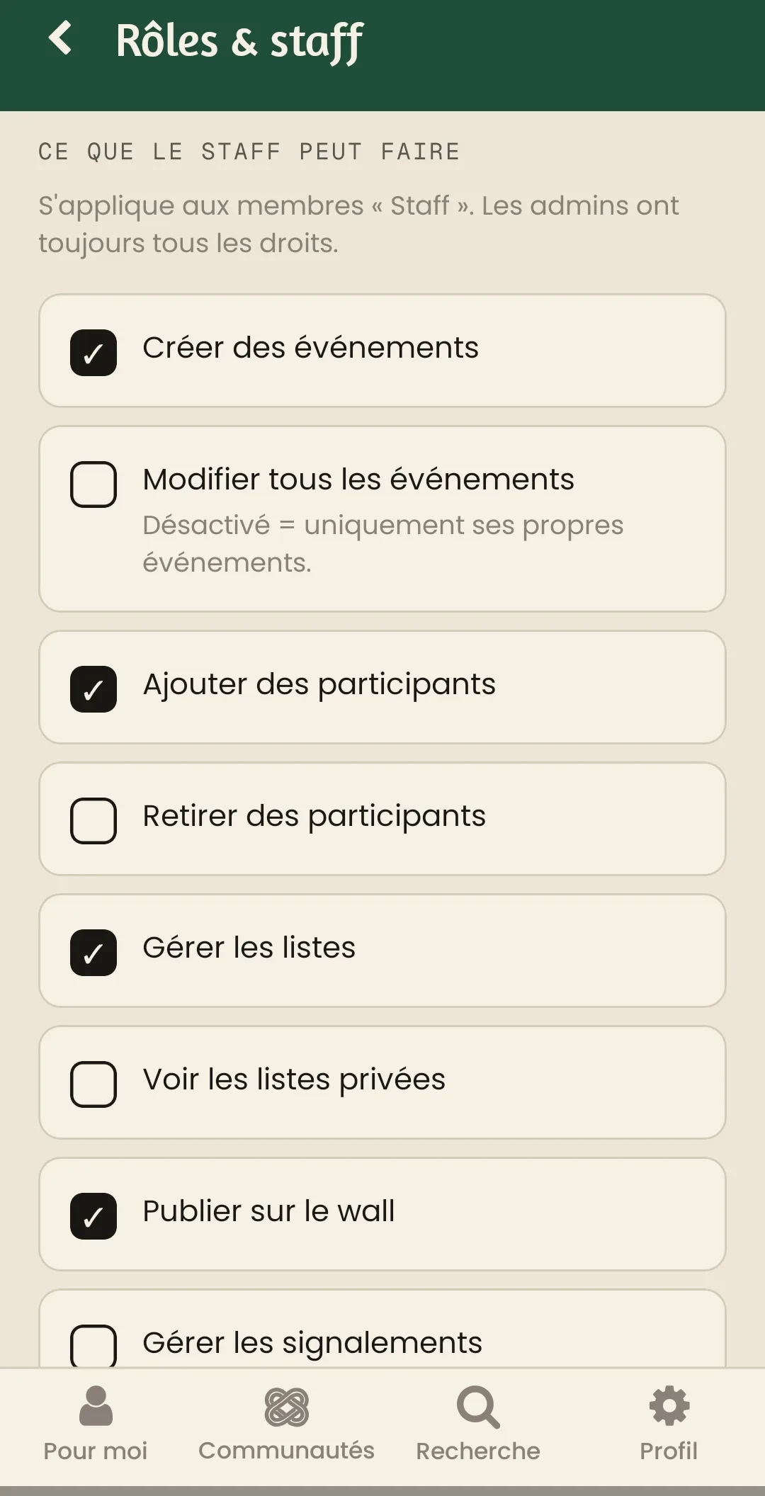 Écran Gestion des membres d'Okordo
